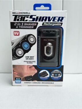 NEW Bell Howell TAC SHAVER Rechargeable 2 in 1 Shaver & Trimmer Compact *SEALED*